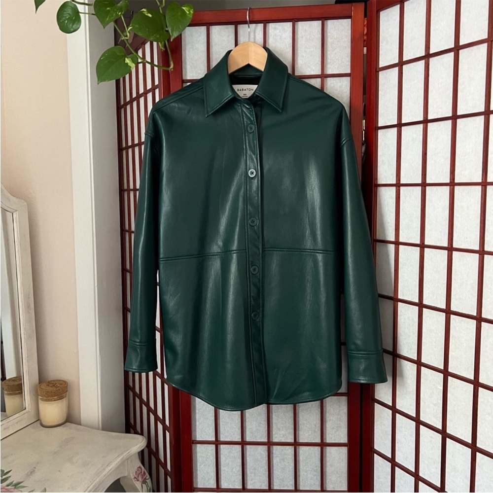 Aritzia Babaton Dark Green Faux Leather Jacket